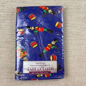 NEW Vintage HomeTrends Blue Nutcracker Toy Soldier Vinyl Tablecloth 60x84 Oblong